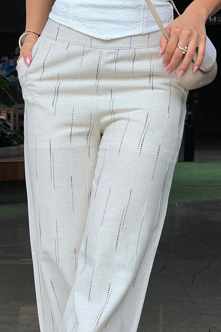 Pantalón DF06117 para mujer elaborado en lino dyaboo camel