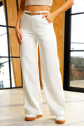 Pantalón DF06118  silueta amplia para mujer elaborado en poliester dyaboo crudo