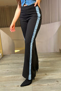 Pantalón DF06124 para mujer, silueta ajustada, elaborado en poliéster con decoración en denim dyaboo color negro