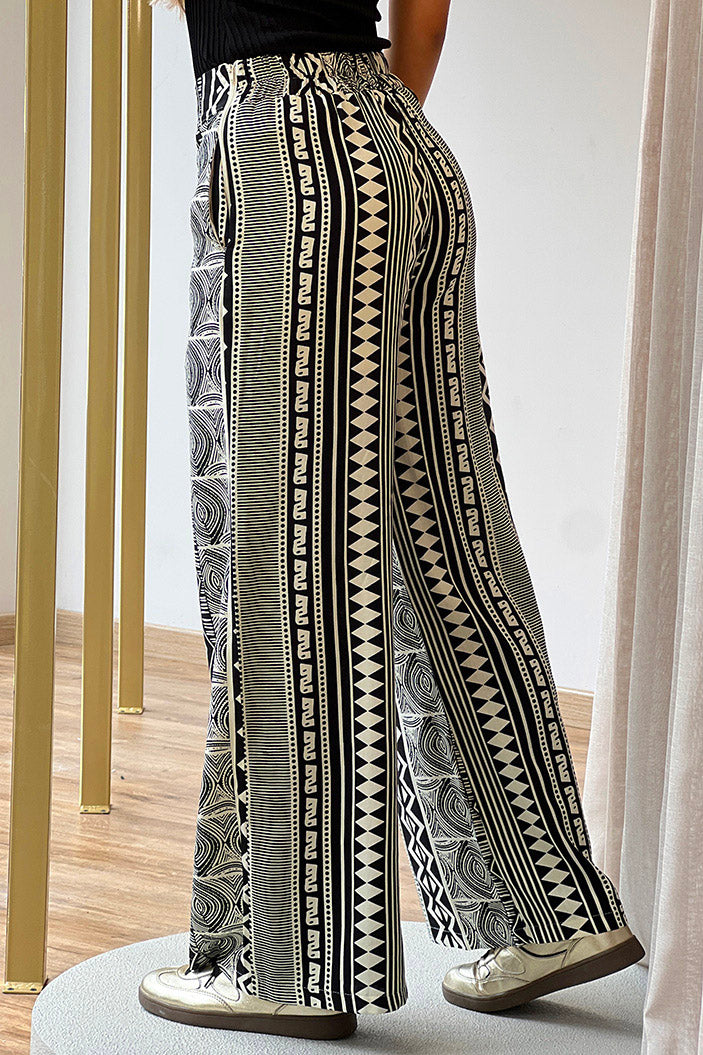 Pantalón DF06129 para mujer palazzo de tiro alto con estampado dyaboo color negro 2