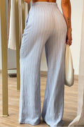 Pantalón DF06130 para mujer de tiro alto confeccionado en una tela ligera con textura acanalada dyaboo color azul 3
