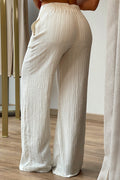 Pantalón DF06130 para mujer de tiro alto confeccionado en una tela ligera con textura acanalada dyaboo color crudo 3