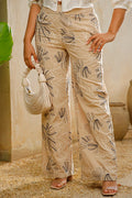 Pantalón DF06135 de silueta amplia y corte recto para mujer elaborado en poliéster con grabados en tejido dyaboo color camel