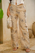 Pantalón DF06135 de silueta amplia y corte recto para mujer elaborado en poliéster con grabados en tejido dyaboo color camel 1