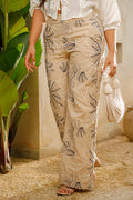 Pantalón DF06135 de silueta amplia y corte recto para mujer elaborado en poliéster con grabados en tejido dyaboo color camel 2