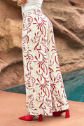 Pantalón DF06138 para mujer amplio de tiro alto con estampado botánico dyaboo color rojo