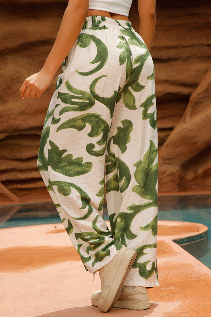 Pantalón  DF06140 para mujer de tiro alto con estampado tropical  dyaboo color verde 2