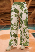 Pantalón  DF06140 para mujer de tiro alto con estampado tropical  dyaboo color verde 1