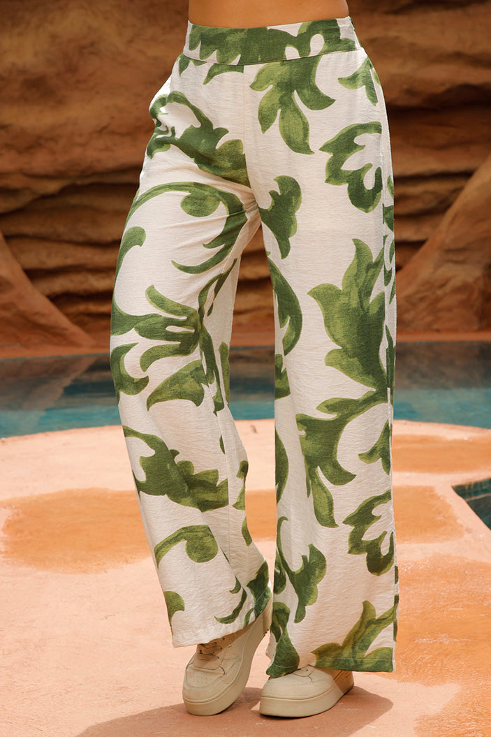 Pantalón  DF06140 para mujer de tiro alto con estampado tropical  dyaboo color verde 2