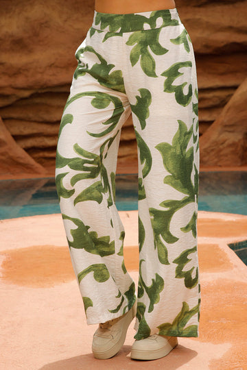 Pantalón  DF06140 para mujer de tiro alto con estampado tropical  dyaboo color verde 2