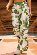 Pantalón  DF06140 para mujer de tiro alto con estampado tropical  dyaboo color verde 3