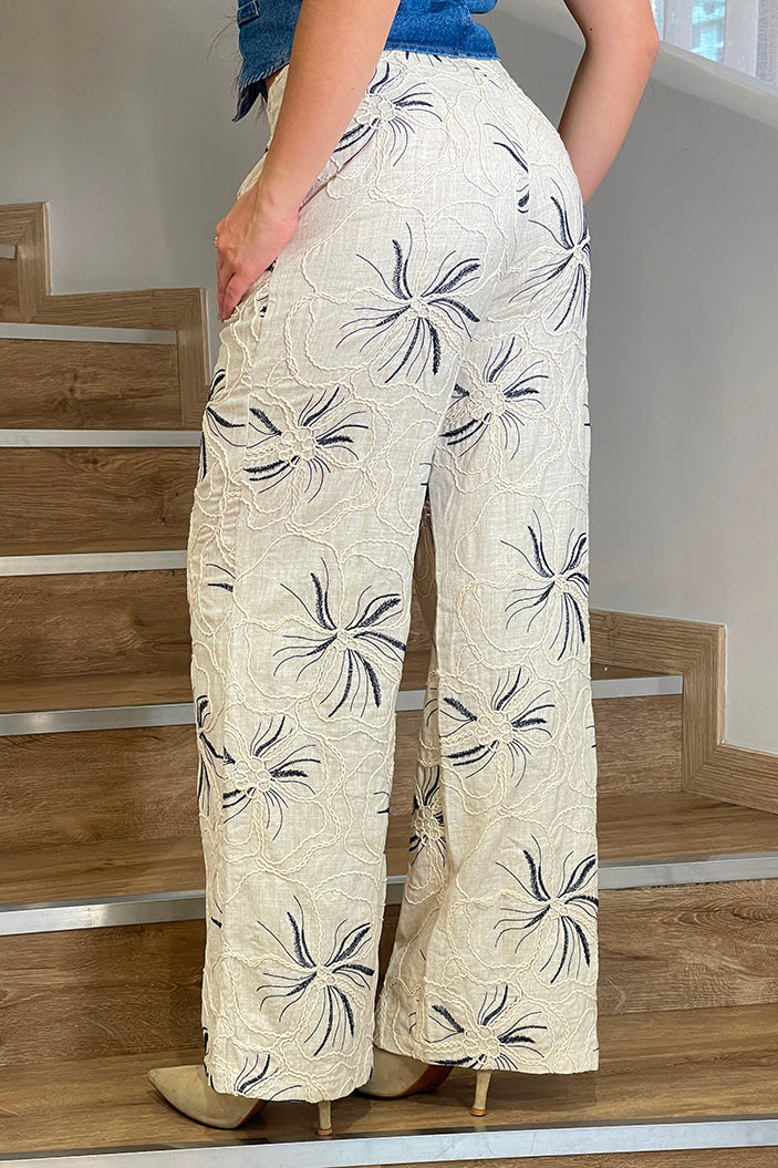 Pantalón  DF06143  para mujer de silueta amplia y relajada tipo palazzo dyaboo beige 2