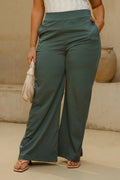 Pantalón DP06004 para mujer palazzo de corte amplio y cintura alta con pretina trasera elástica dyaboo color verde 2
