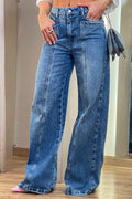 Pantalón Jean SIK33055 para mujer de mezclilla con efecto lavado y costuras marcadas dyaboo color azul 2