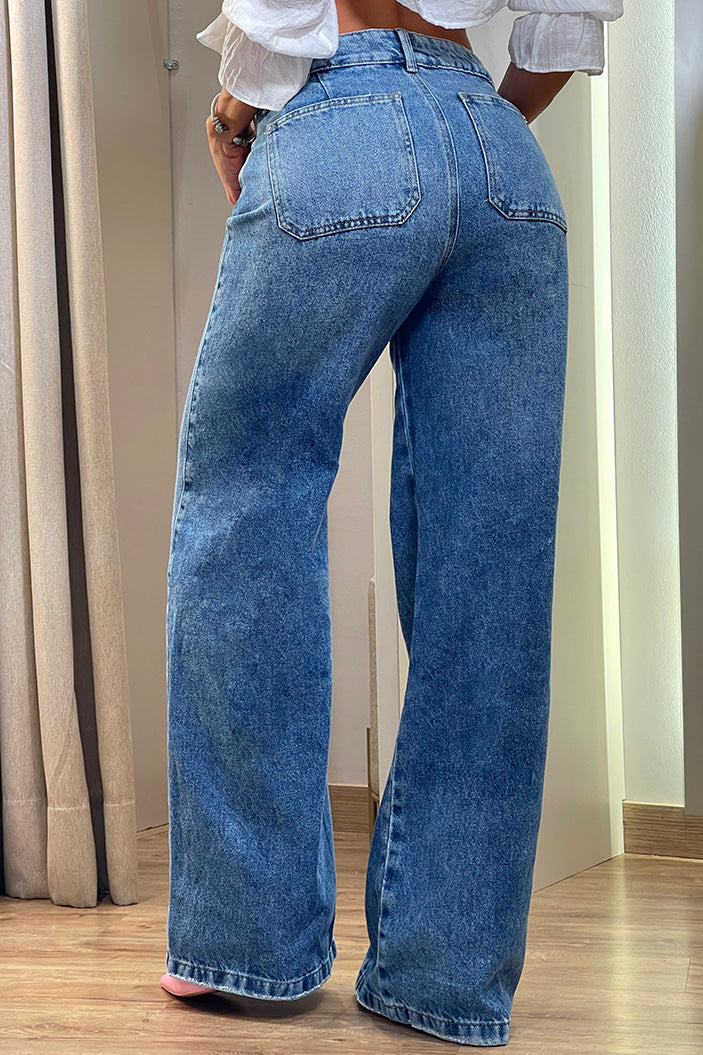 Pantalón Jean SIK33055 para mujer de mezclilla con efecto lavado y costuras marcadas dyaboo color azul