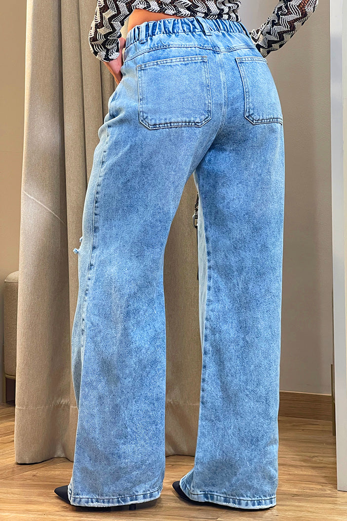 Pantalón Jens SIK33056 para mujer de mezclilla con diseño de cintura elástica dyaboo color azul