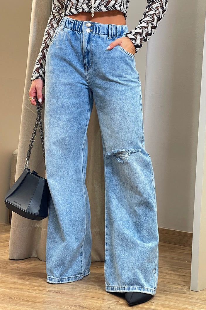 Pantalón Jens SIK33056 para mujer de mezclilla con diseño de cintura elástica dyaboo color azul