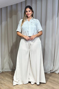 Pantalón Palazzo DF06104  silueta suelta para mujer, elaborado en poliéster dyaboo beige 5