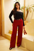 Pantalón Palazzo DF06118 con silueta amplia para mujer, elaborado en poliester dyaboo vinotinto 4