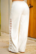 Pantalón Pantalón DF06120 de pierna ancha con detalle de encaje calado lateral dyaboo color crudo