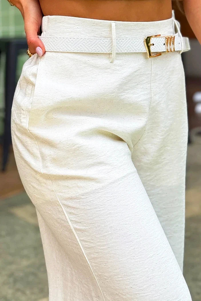 Pantalón Recto DF06182 para mujer dyaboo crudo/blanco