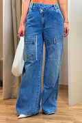 Pantalón SIK33078  para mujer cargo de mezclilla confeccionado en denim dyaboo color azul 1