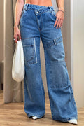 Pantalón SIK33078  para mujer cargo de mezclilla confeccionado en denim dyaboo color azul 2