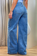 Pantalón SIK33078  para mujer cargo de mezclilla confeccionado en denim dyaboo color azul 3
