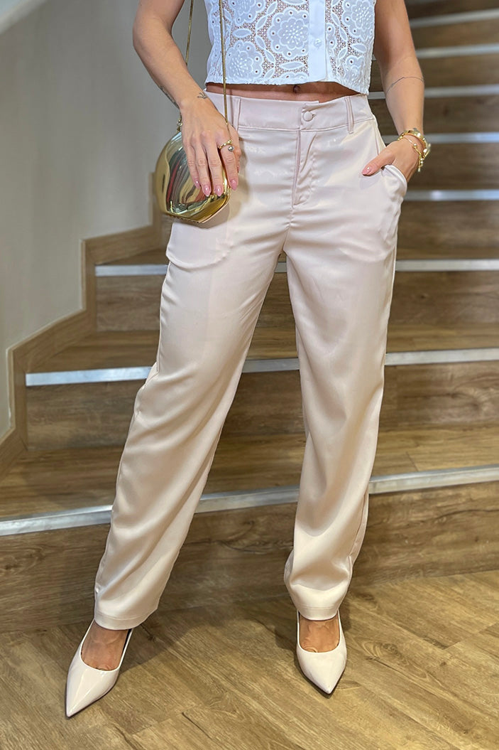 Pantalón Satinado para mujer dyaboo 1890032 beige