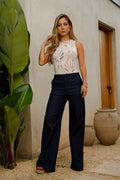 Pantalón denim DF06137 para mujer dyaboo azul