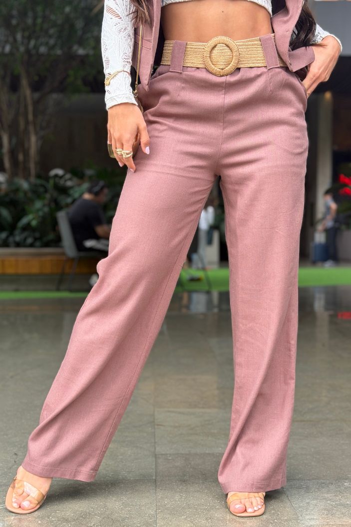 Pantalon DF06071 elaborado en lino para mujer dyaboo cafe