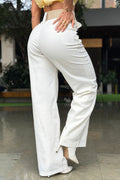 Pantalon DF06071 elaborado en lino para mujer dyaboo crudo/blanco