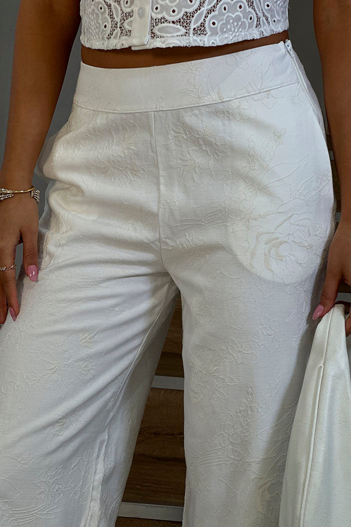Pantalon Recto con grabado para mujer dyaboo DF06099 crudo