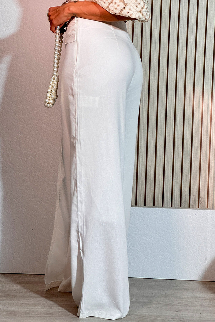 Pantalon amplio para mujer dyaboo DF06065 crudo blanco