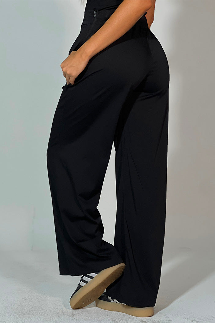 Pantalon amplio pretina lisa para mujer DF06025 dyaboo negro 3