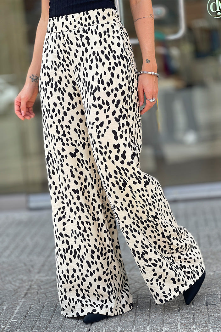 Pantalon ancho Recto estampadopara mujer dyaboo DF06102 blanco negro