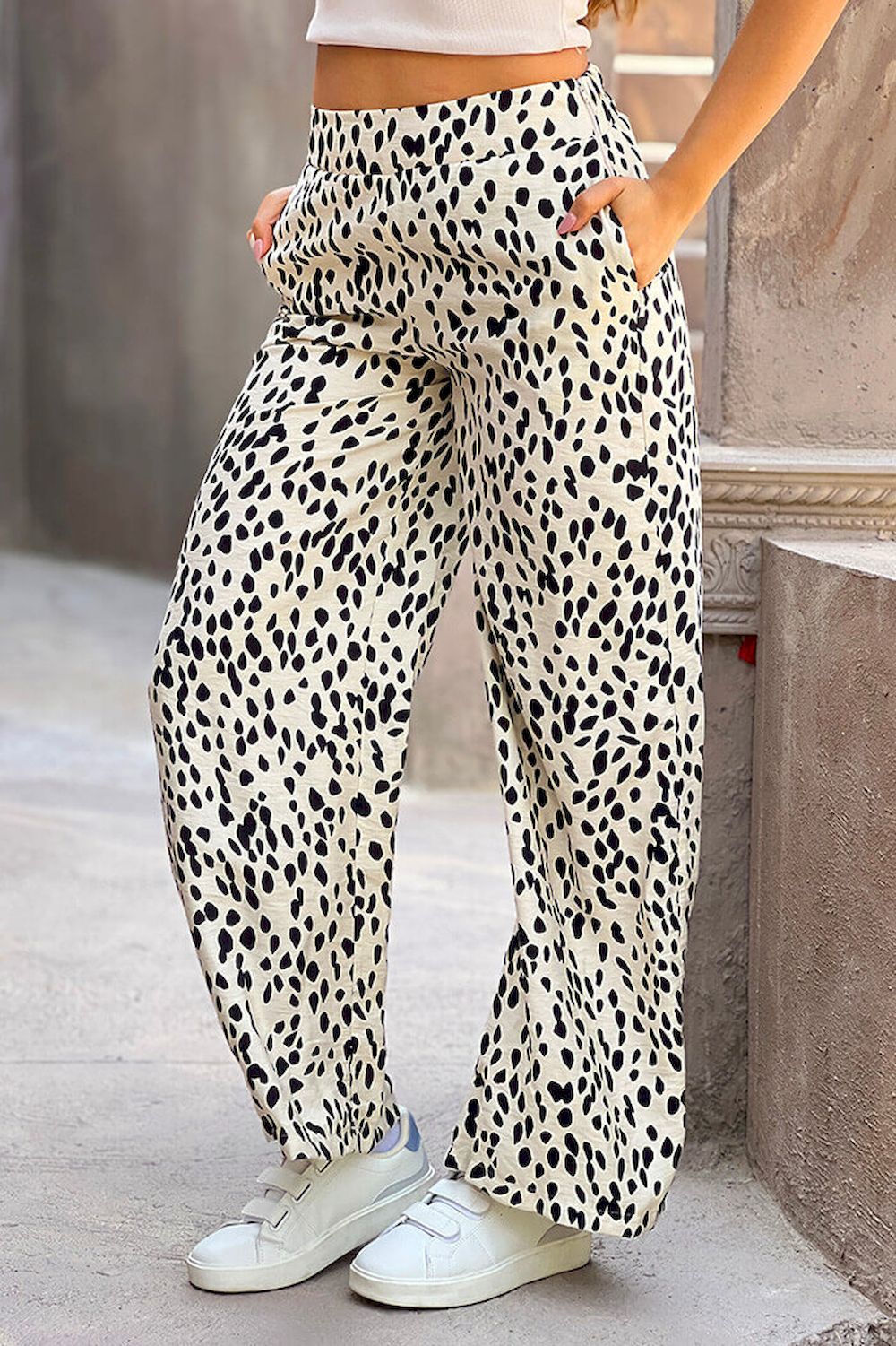Pantalon ancho Recto estampadopara mujer dyaboo DF06102 blanco negro