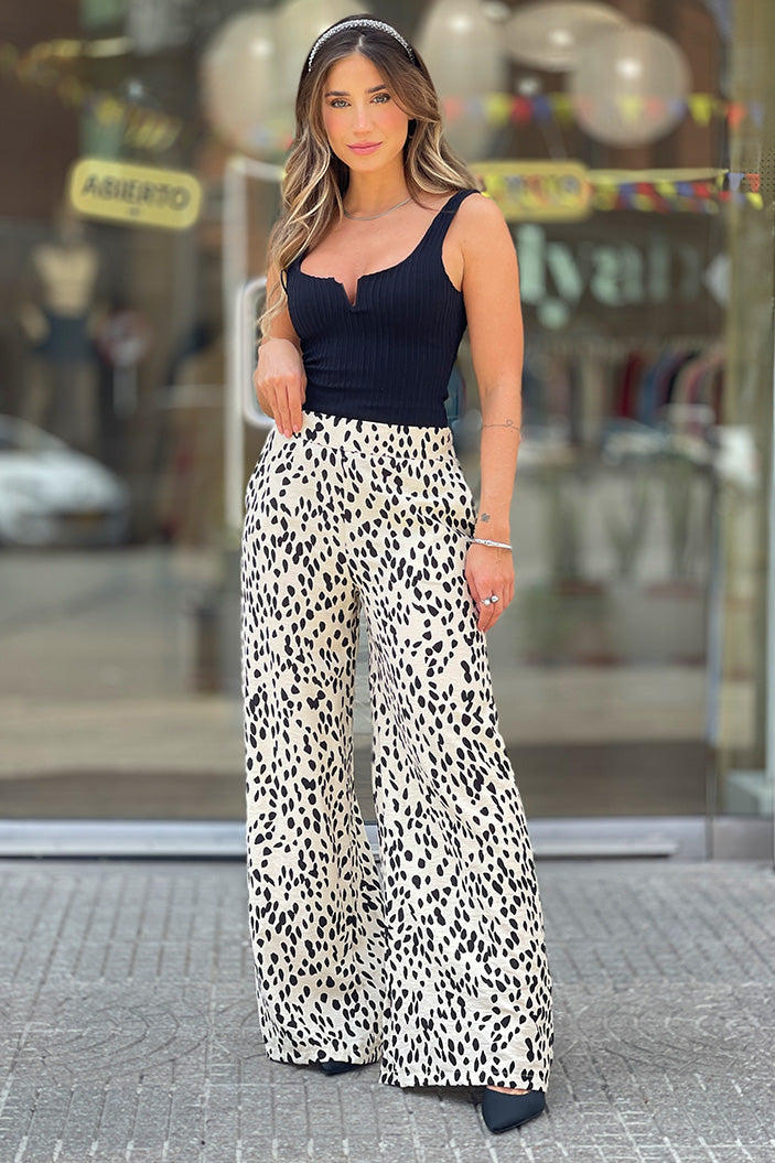 Pantalon ancho Recto estampadopara mujer dyaboo DF06102 blanco negro
