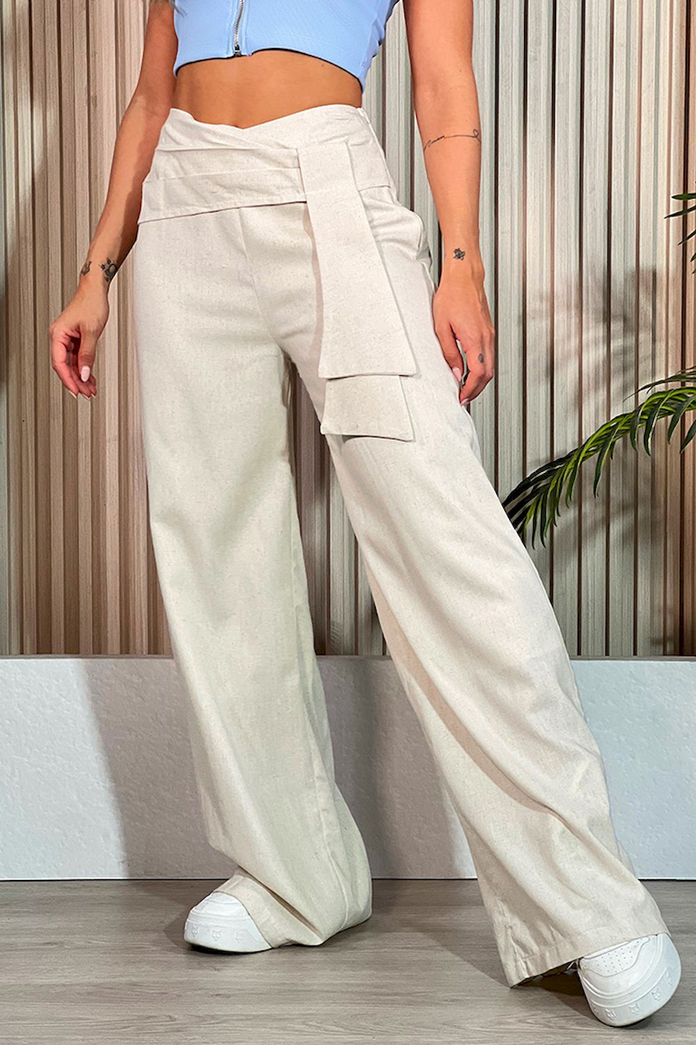 Pantalon ancho lino beige dyaboo DF06058