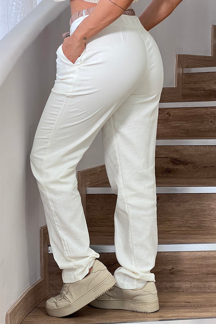 Pantalon bota recta para mujer dyaboo crudo blanco DF06074