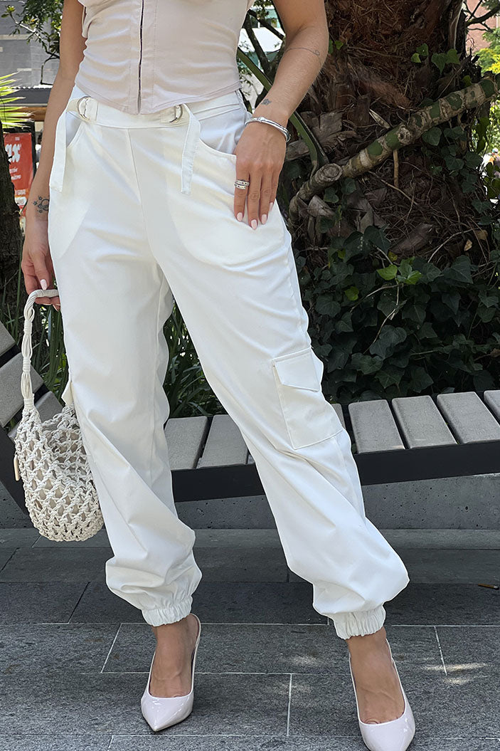 Pantalon cargo jogger para mujer dyaboo DF06064 crudo blanco