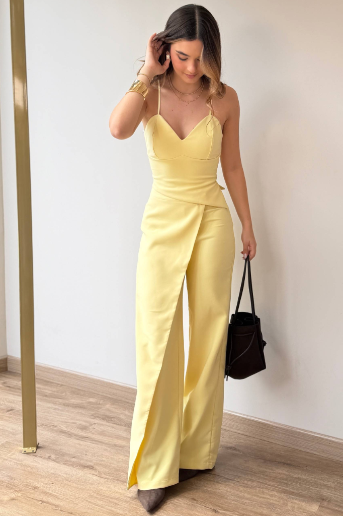 Set Pantalón DF14277 para mujer dyaboo amarillo