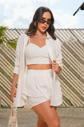 Set Short DF14242 para mujer dyaboo crudo/blanco