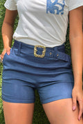 Short DF08145 para mujer denim con cinturón texturizado elabora en Rayon con spandex dyaboo color azul 1
