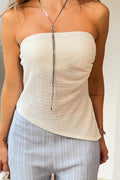 Top DF02389  para mujer strapless de textura acanalada dyaboo color crudo 1