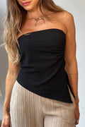 Top DF02389  para mujer strapless de textura acanalada dyaboo color negro 1