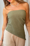 Top DF02389  para mujer strapless de textura acanalada dyaboo color verde  1