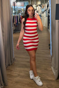 Vestido Corto TF10048 rayas rib para mujer dyaboo rojo 003