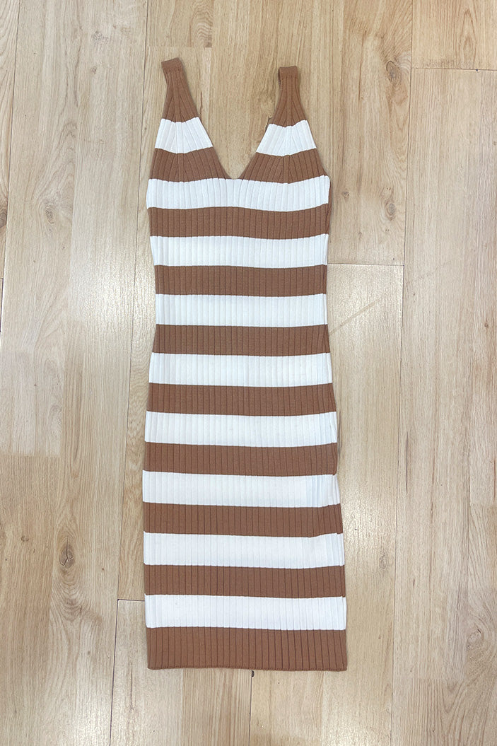 Vestido Corto tejido para mujer dyabpp 7407 cafe blanco