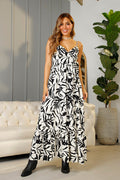 Vestido DF10059 estampado largo con tiras  para mujer, elaborado en chalis dyaboo negro 2